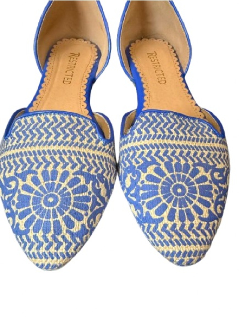 Restricted Blue Woven D’Orsay Flats Pointed Toe Boho Resort Shoes Women’s 7.5 - Picture 2 of 8